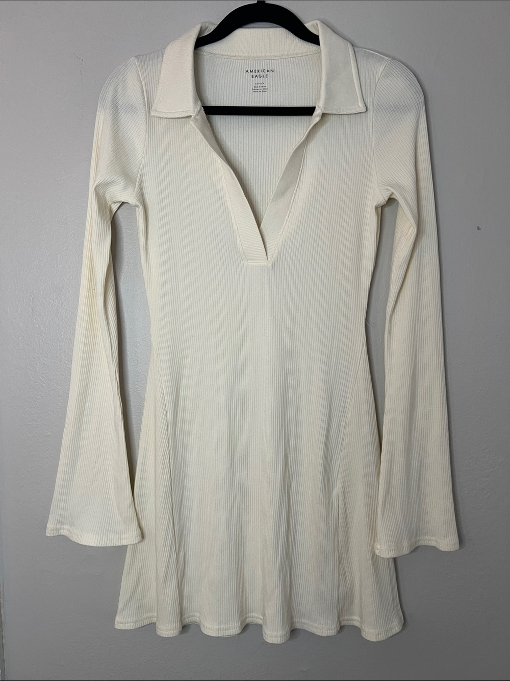 American Eagle Outfitters Off-White Ribbed V-Neck Polo Dress